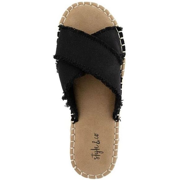 Style & Co. Womens Black Raw Hem Textured Slip On Espadrilles Shoes NWT - Picture 3 of 3